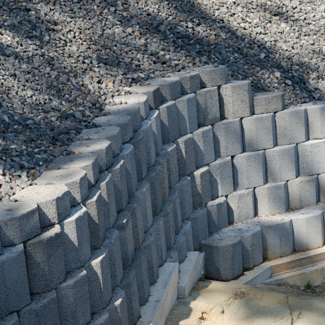 greyish retaining wall with some stones