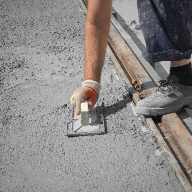 worker flattening a cement coat on a street