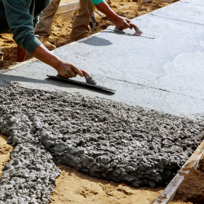 worker flattening a cement coat